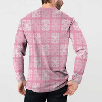 Pink Palaka Quilt Hawaii Button Sweatshirt Traditional Hawaii-plaid Pattern - Polynesian Pride