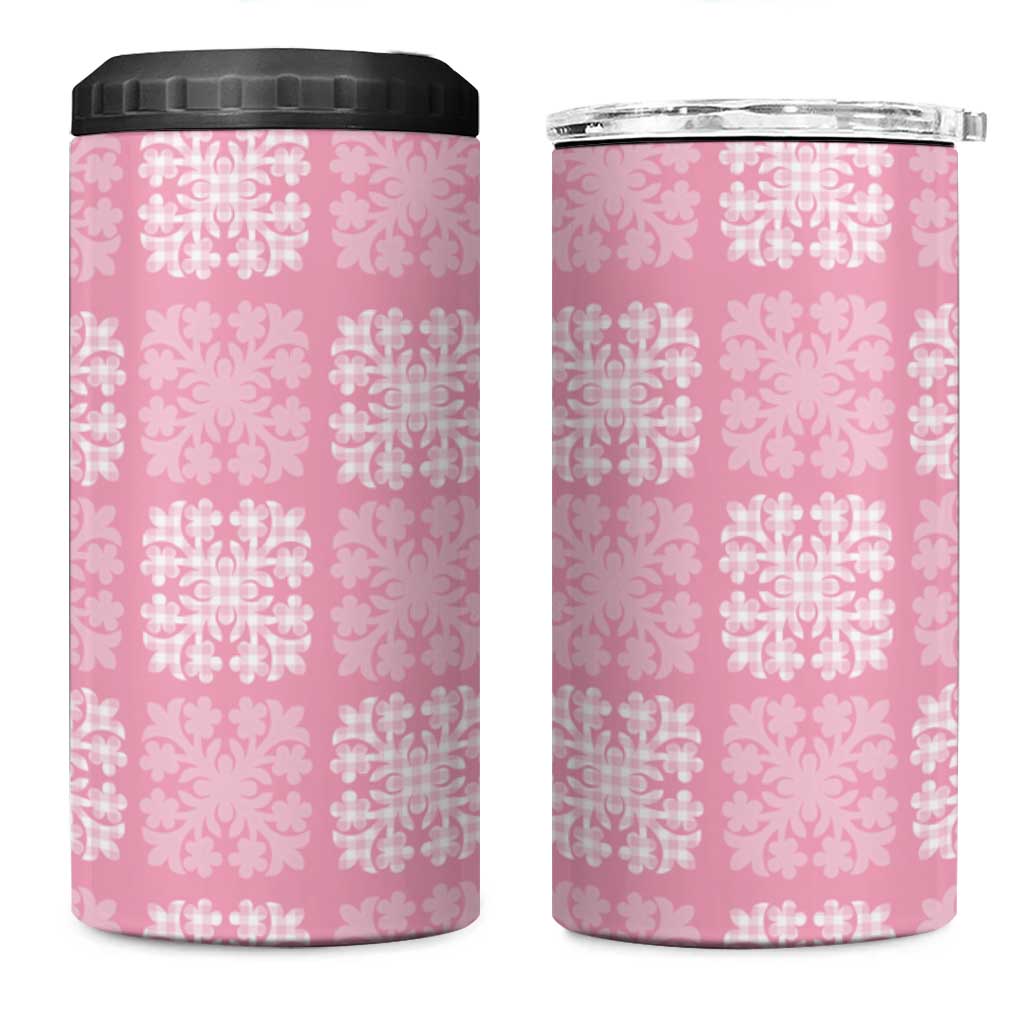 Pink Palaka Quilt Hawaii 4 in 1 Can Cooler Tumbler Traditional Hawaii-plaid Pattern - Polynesian Pride