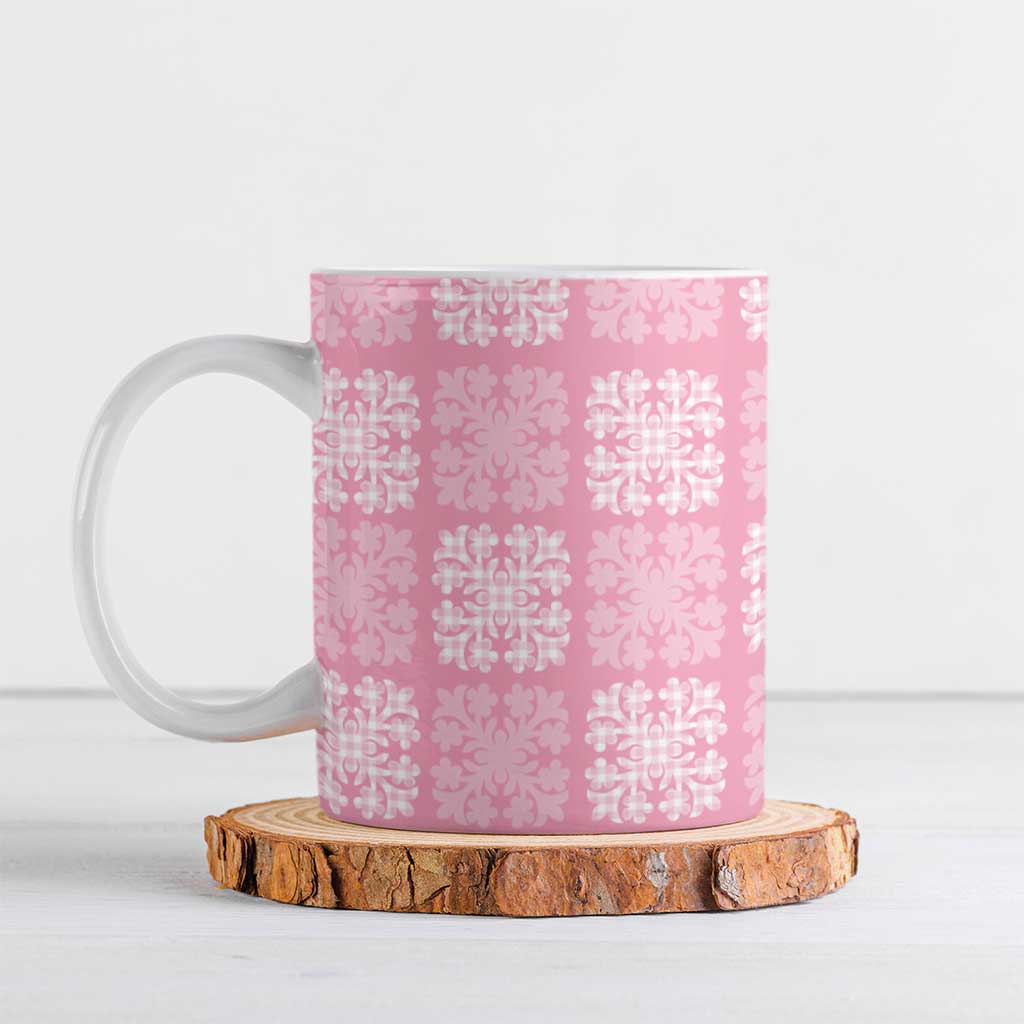 Pink Palaka Quilt Hawaii Ceramic Mug Traditional Hawaii-plaid Pattern - Polynesian Pride