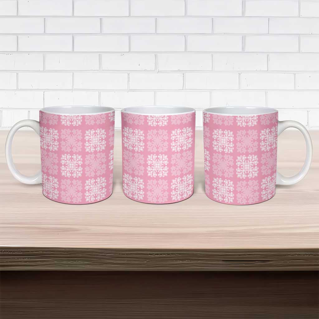 Pink Palaka Quilt Hawaii Ceramic Mug Traditional Hawaii-plaid Pattern - Polynesian Pride