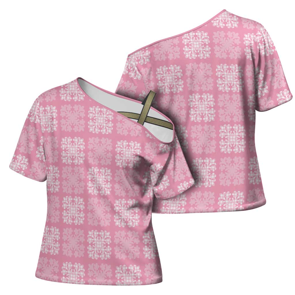 Pink Palaka Quilt Hawaii Cross Shoulder Shirt Traditional Hawaii-plaid Pattern - Polynesian Pride