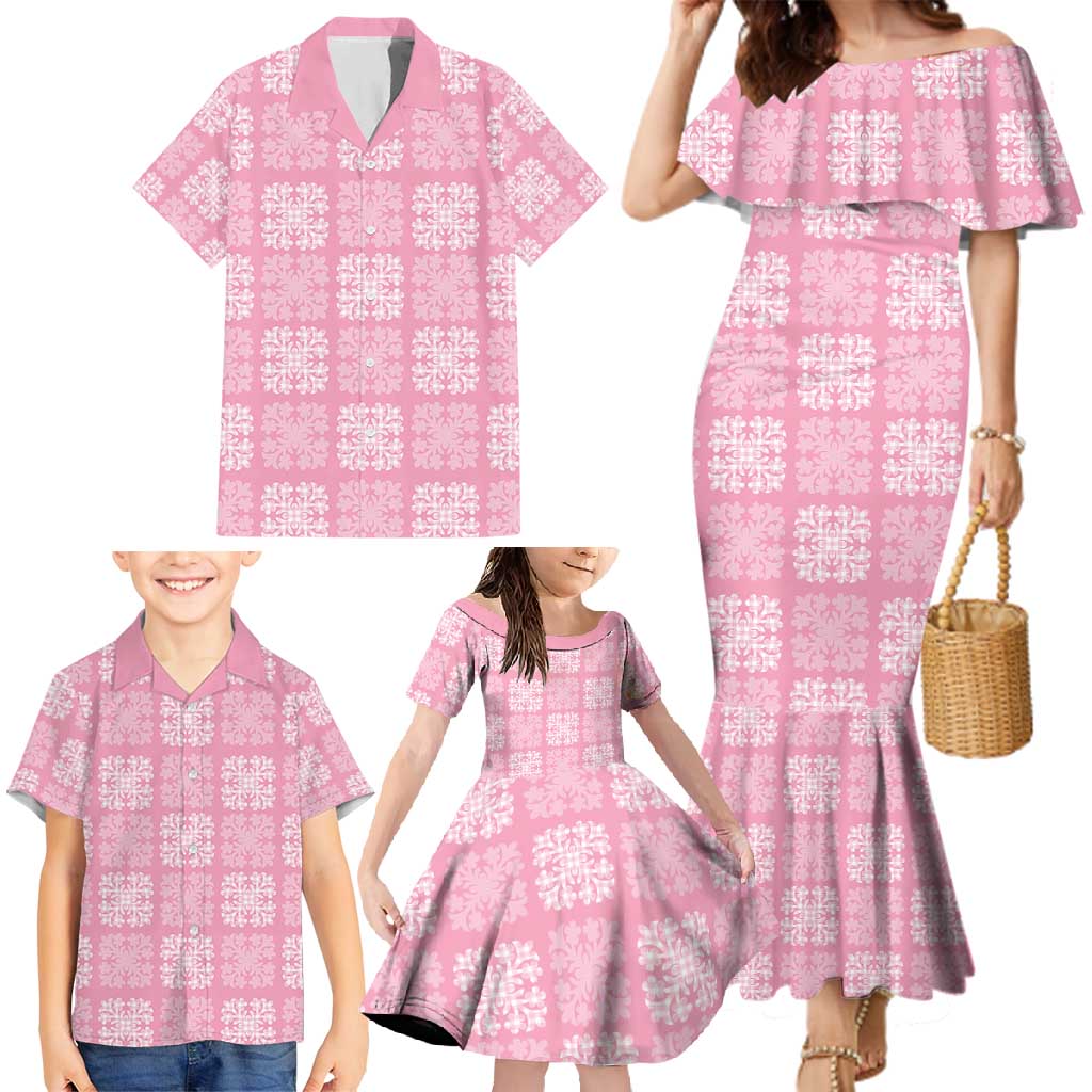 Pink Palaka Quilt Hawaii Family Matching Mermaid Dress and Hawaiian Shirt Traditional Hawaii-plaid Pattern - Polynesian Pride