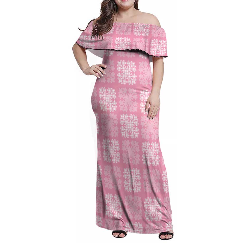 Pink Palaka Quilt Hawaii Family Matching Off Shoulder Maxi Dress and Hawaiian Shirt Traditional Hawaii-plaid Pattern - Polynesian Pride