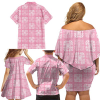 Pink Palaka Quilt Hawaii Family Matching Off Shoulder Short Dress and Hawaiian Shirt Traditional Hawaii-plaid Pattern - Polynesian Pride