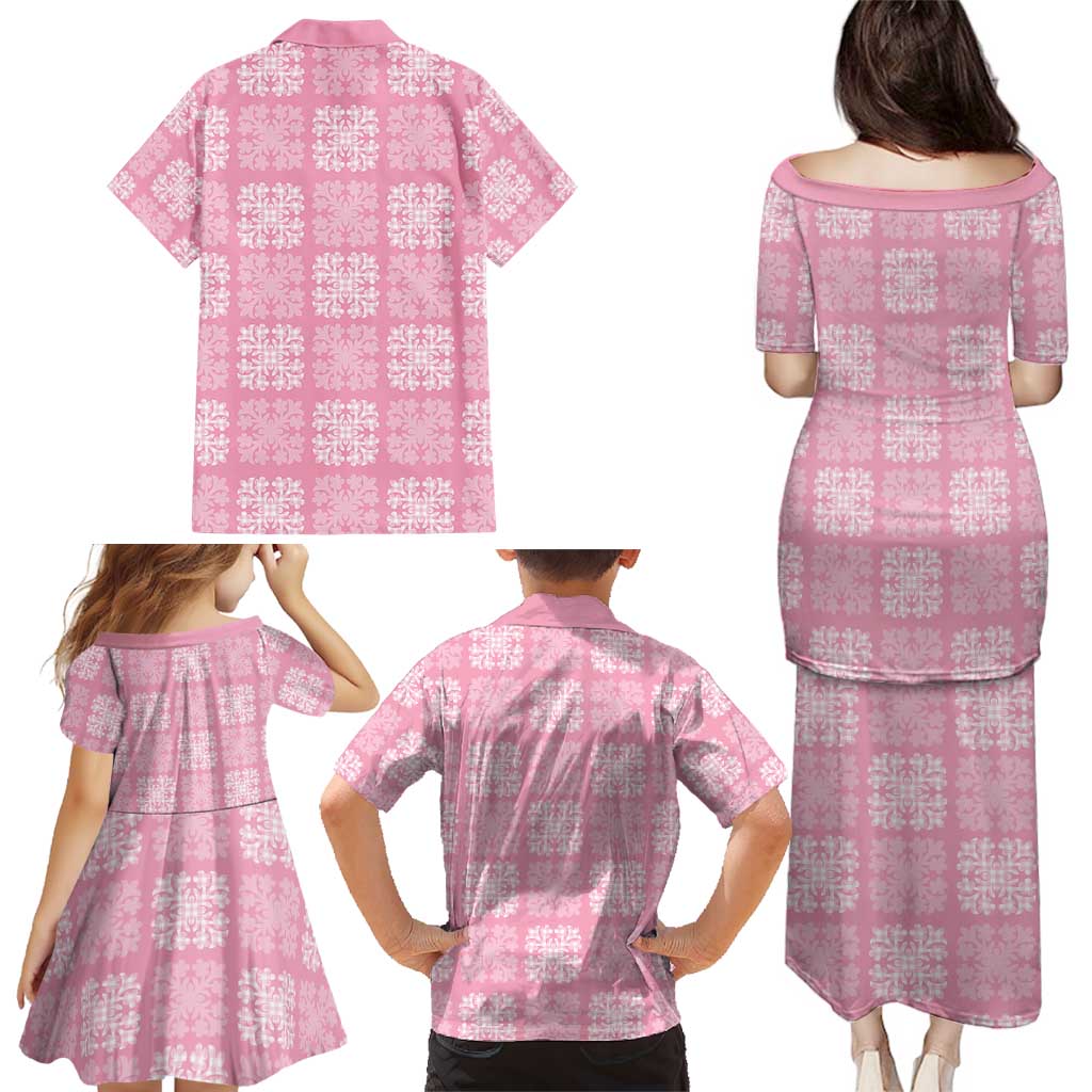 Pink Palaka Quilt Hawaii Family Matching Puletasi and Hawaiian Shirt Traditional Hawaii-plaid Pattern - Polynesian Pride