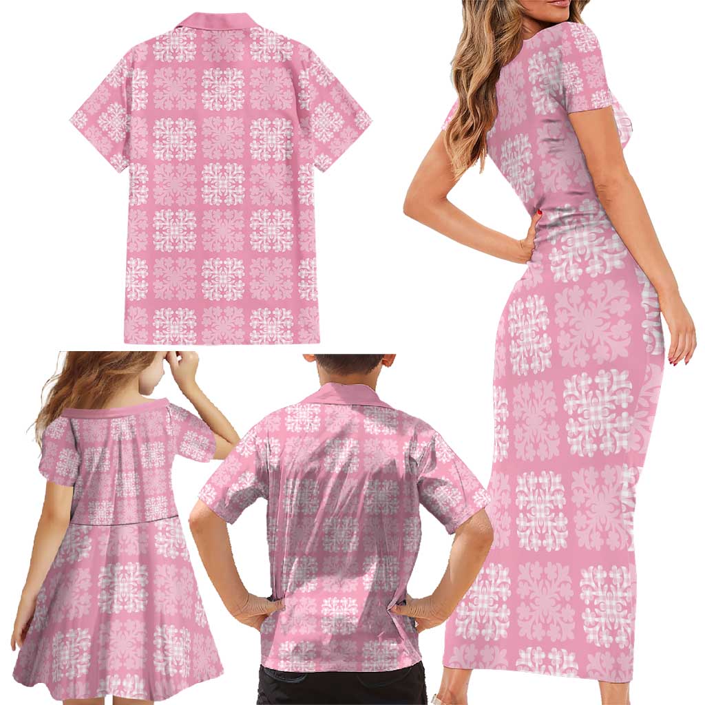 Pink Palaka Quilt Hawaii Family Matching Short Sleeve Bodycon Dress and Hawaiian Shirt Traditional Hawaii-plaid Pattern - Polynesian Pride