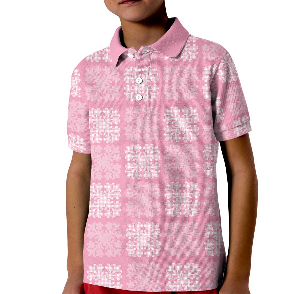 Pink Palaka Quilt Hawaii Kid Polo Shirt Traditional Hawaii-plaid Pattern - Polynesian Pride
