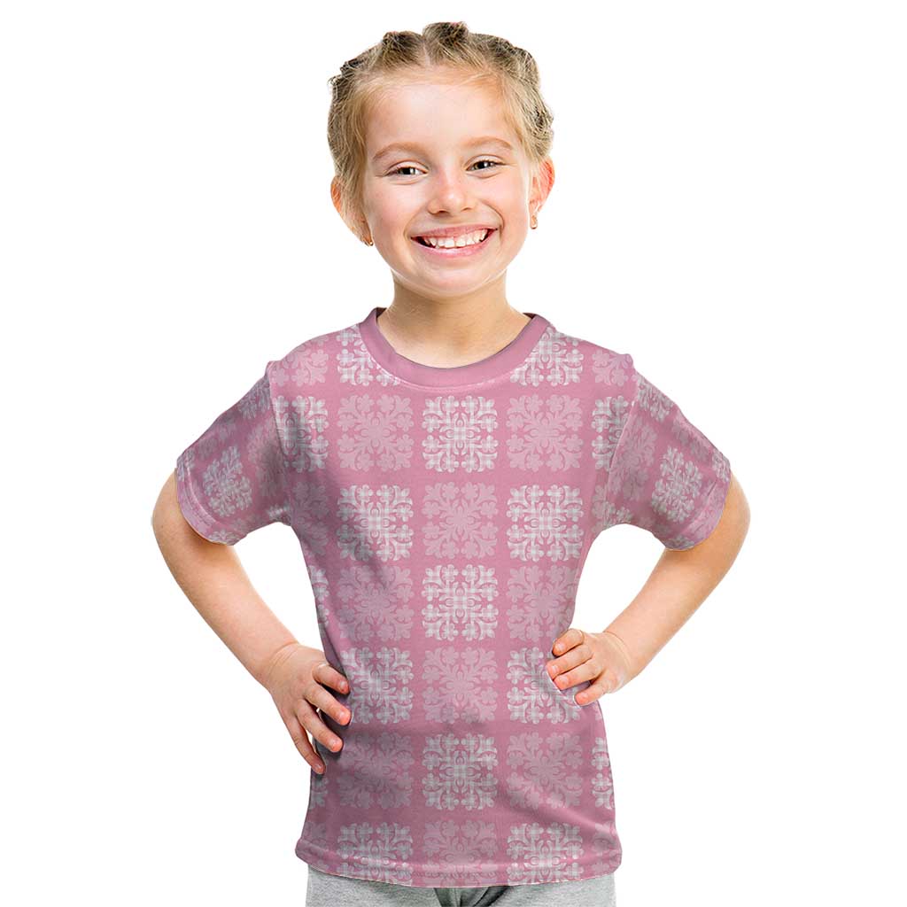 Pink Palaka Quilt Hawaii Kid T Shirt Traditional Hawaii-plaid Pattern - Polynesian Pride