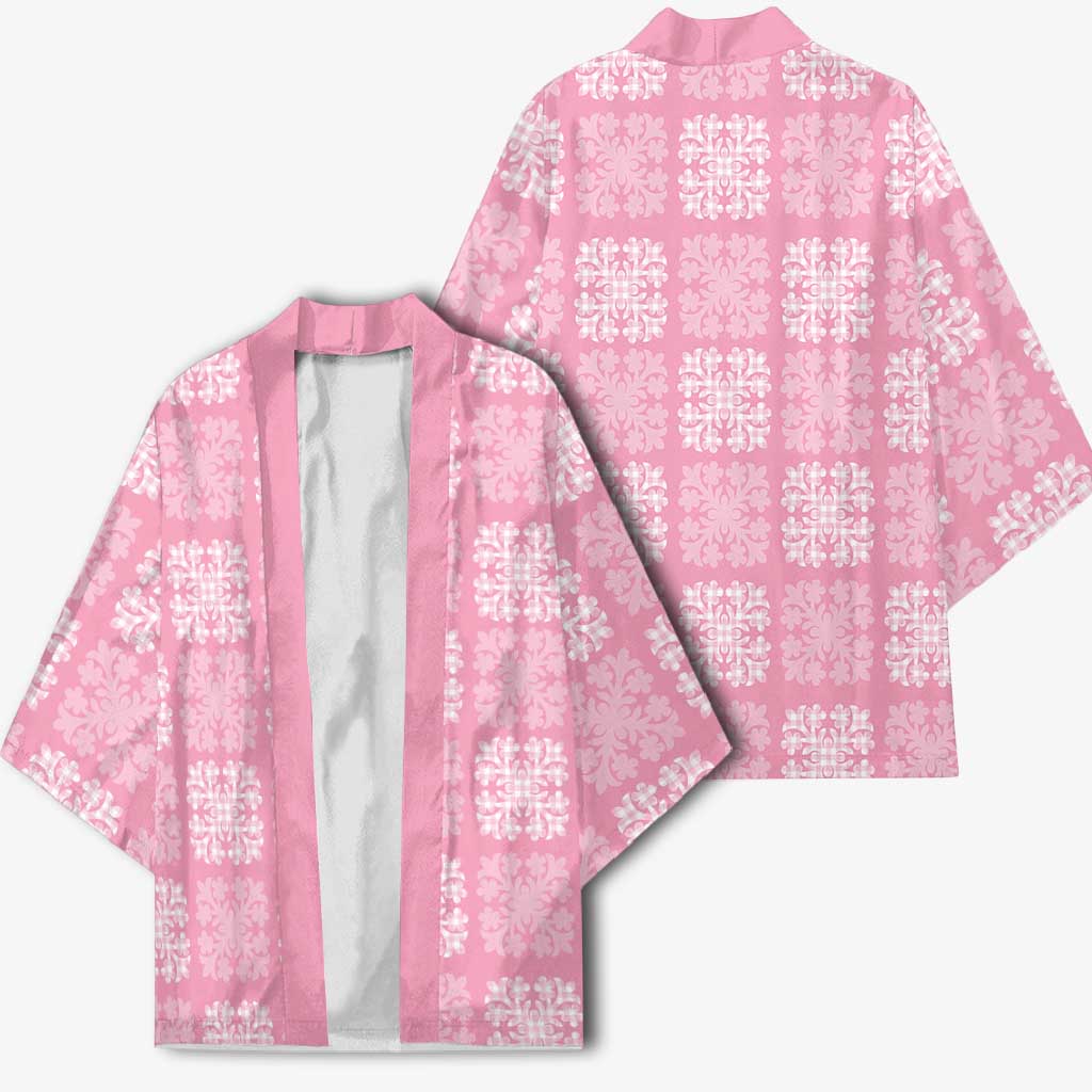 Pink Palaka Quilt Hawaii Kimono Traditional Hawaii-plaid Pattern - Polynesian Pride