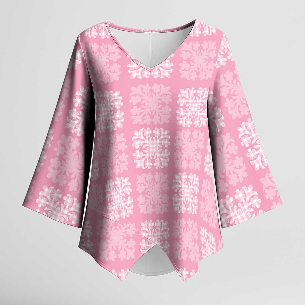 Pink Palaka Quilt Hawaii Kimono Sleeve Blouse Traditional Hawaii-plaid Pattern - Polynesian Pride