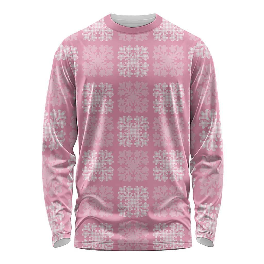 Pink Palaka Quilt Hawaii Long Sleeve Shirt Traditional Hawaii-plaid Pattern - Polynesian Pride