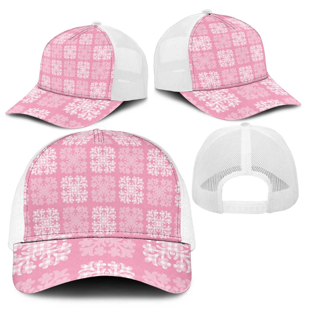 Pink Palaka Quilt Hawaii Mesh Trucker Cap Traditional Hawaii-plaid Pattern - Polynesian Pride