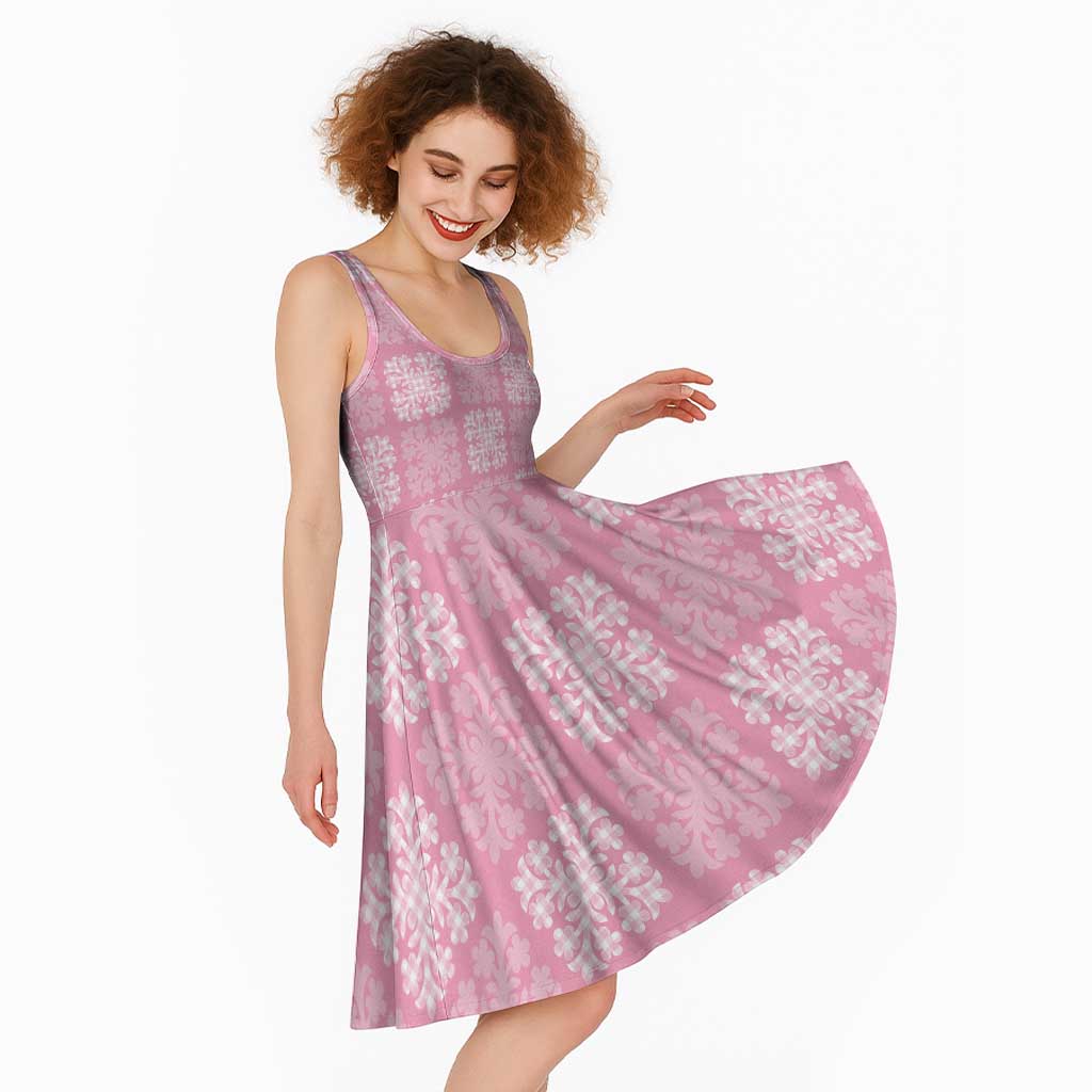 Pink Palaka Quilt Hawaii Midi Dress Traditional Hawaii-plaid Pattern - Polynesian Pride