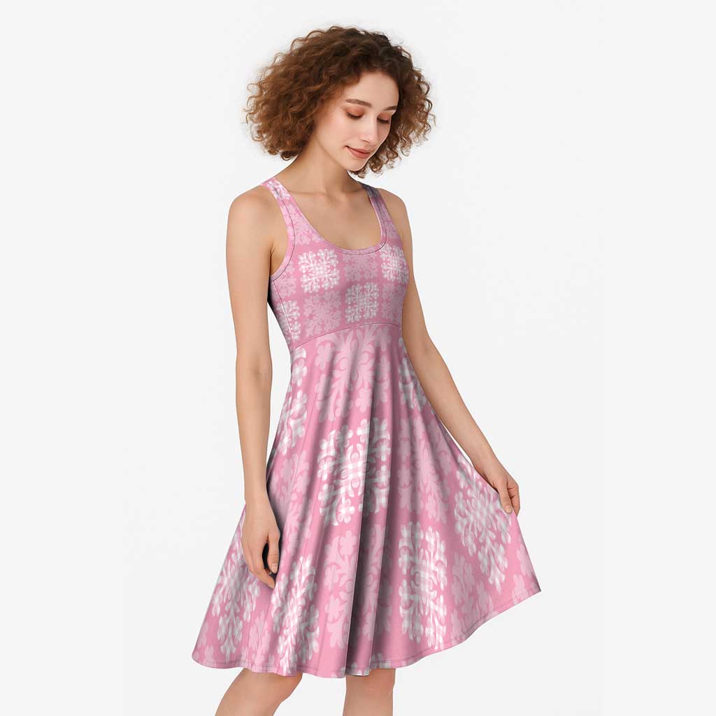 Pink Palaka Quilt Hawaii Midi Dress Traditional Hawaii-plaid Pattern - Polynesian Pride