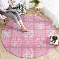 Pink Palaka Quilt Hawaii Round Carpet Traditional Hawaii-plaid Pattern - Polynesian Pride