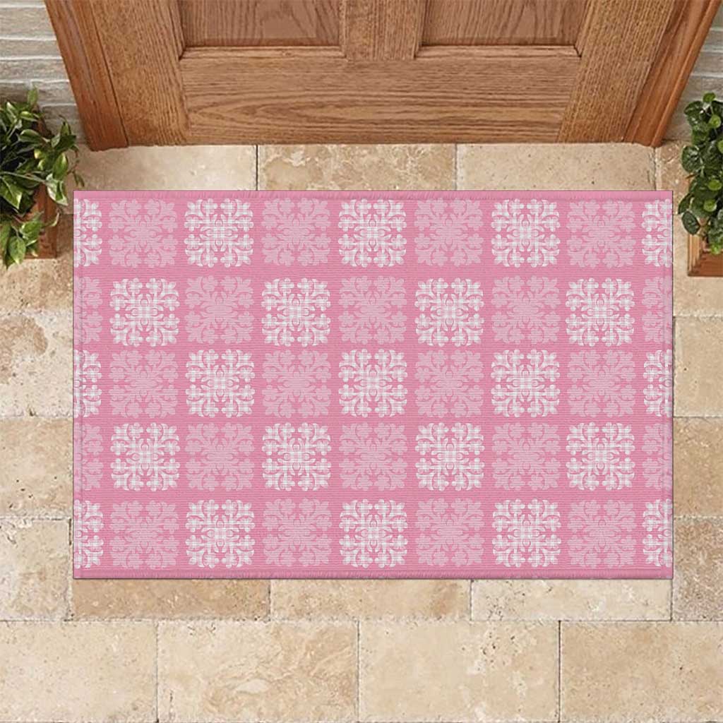 Pink Palaka Quilt Hawaii Rubber Doormat Traditional Hawaii-plaid Pattern - Polynesian Pride