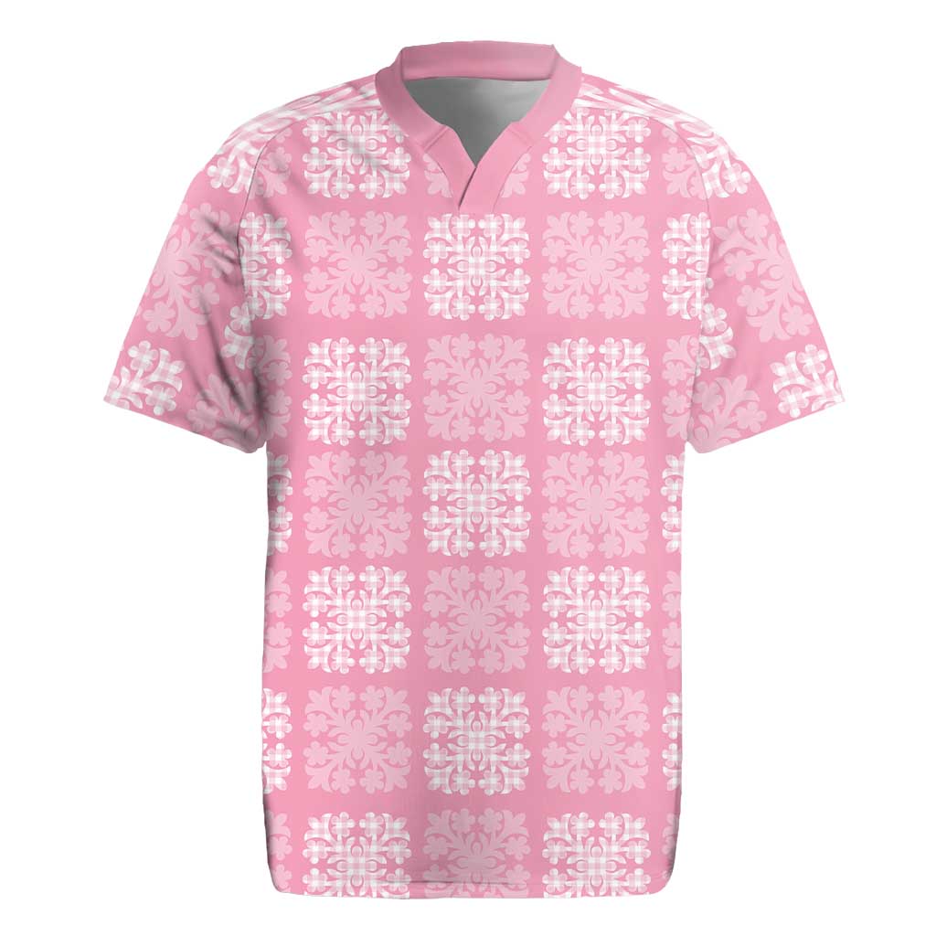 Pink Palaka Quilt Hawaii Rugby Jersey Traditional Hawaii-plaid Pattern - Polynesian Pride