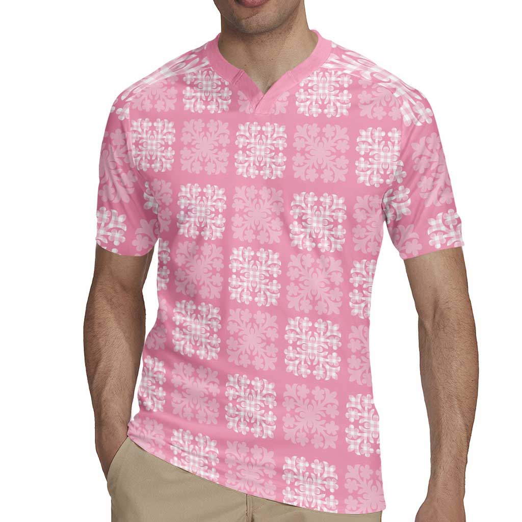 Pink Palaka Quilt Hawaii Rugby Jersey Traditional Hawaii-plaid Pattern - Polynesian Pride
