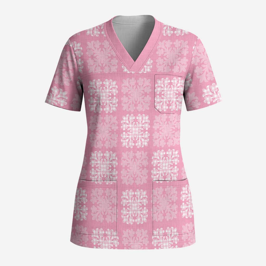 Pink Palaka Quilt Hawaii Scrub Top Traditional Hawaii-plaid Pattern - Polynesian Pride