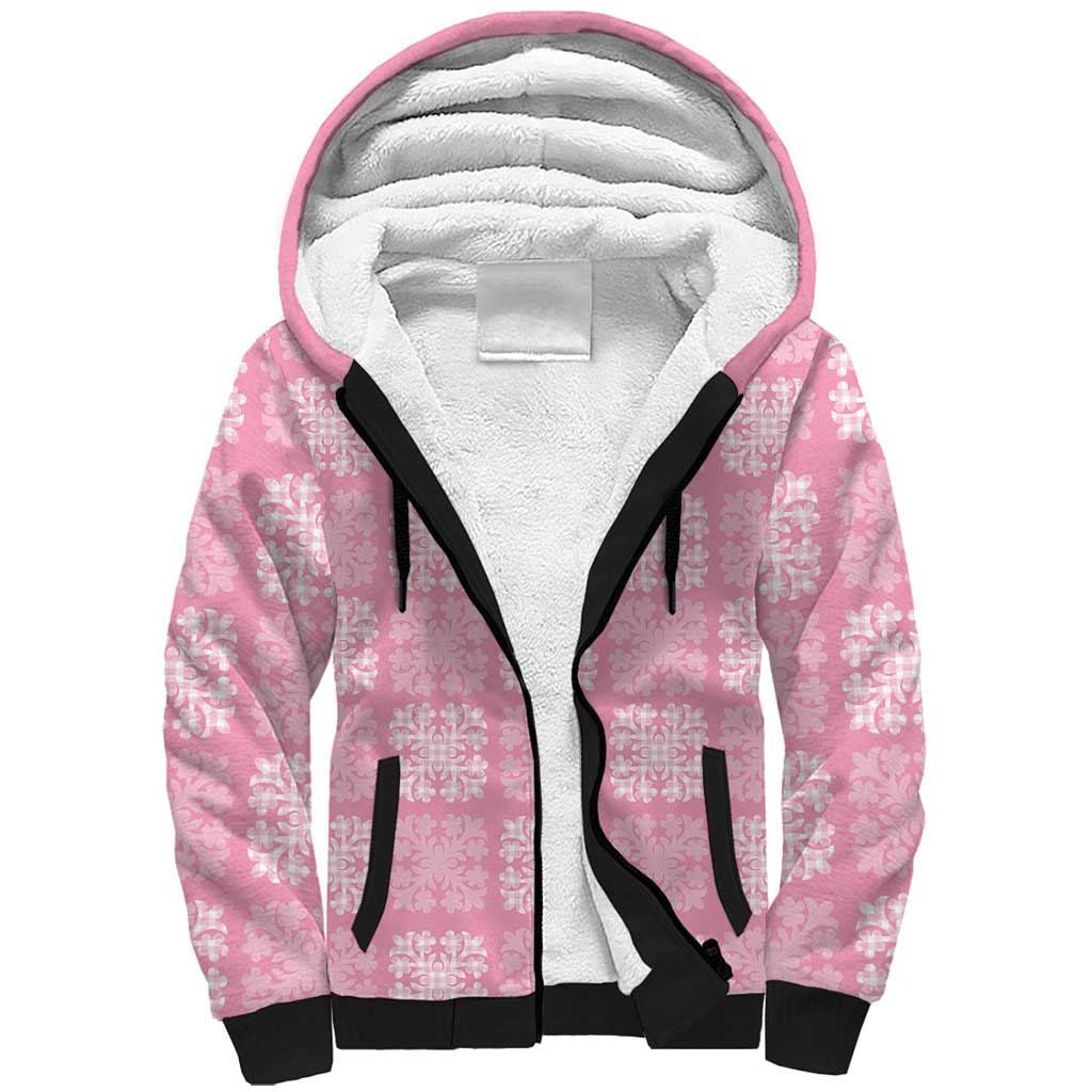 Pink Palaka Quilt Hawaii Sherpa Hoodie Traditional Hawaii-plaid Pattern - Polynesian Pride