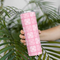 Pink Palaka Quilt Hawaii Skinny Tumbler Traditional Hawaii-plaid Pattern - Polynesian Pride