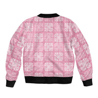 Pink Palaka Quilt Hawaii Sleeve Zip Bomber Jacket Traditional Hawaii-plaid Pattern - Polynesian Pride