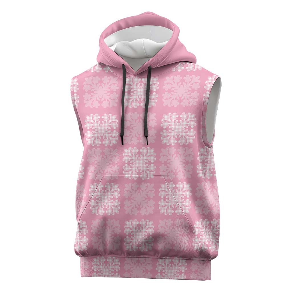 Pink Palaka Quilt Hawaii Sleeveless Hoodie Traditional Hawaii-plaid Pattern - Polynesian Pride