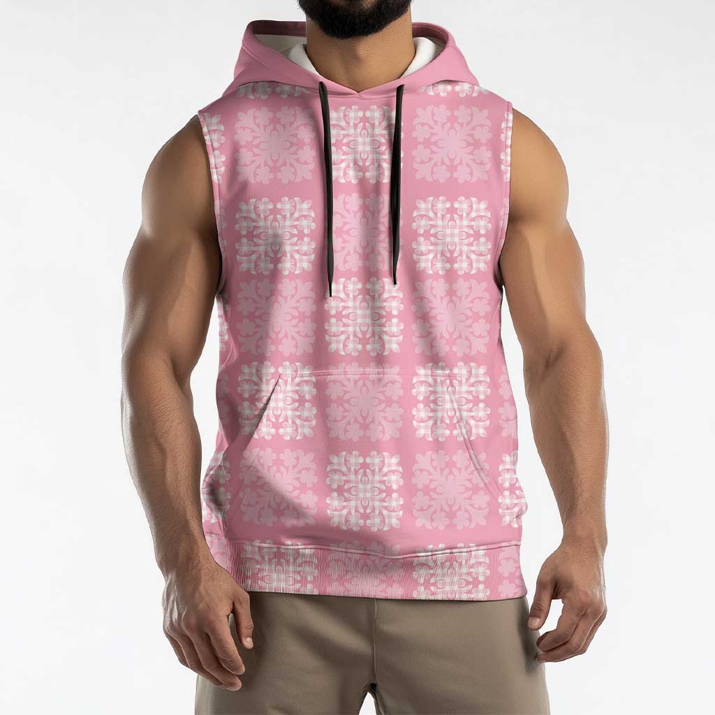 Pink Palaka Quilt Hawaii Sleeveless Hoodie Traditional Hawaii-plaid Pattern - Polynesian Pride