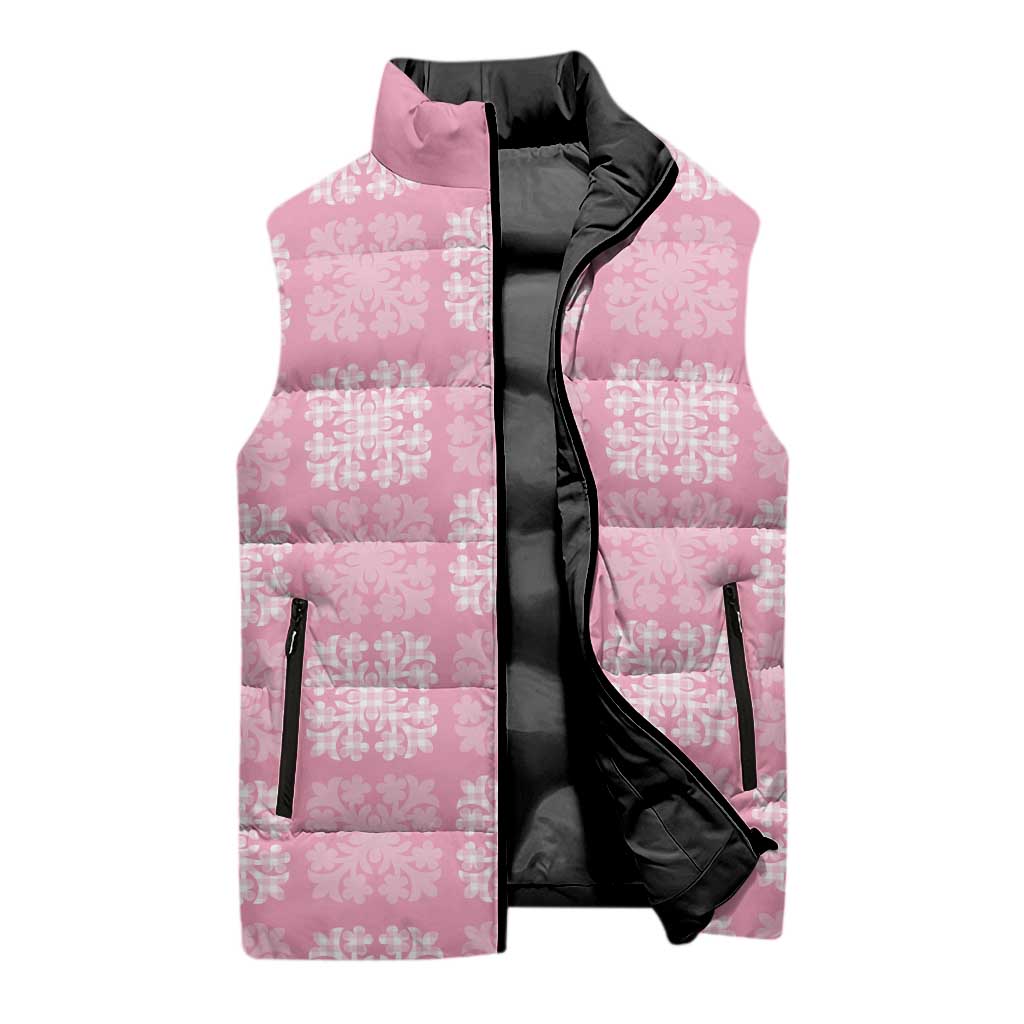 Pink Palaka Quilt Hawaii Sleeveless Puffer Jacket Traditional Hawaii-plaid Pattern - Polynesian Pride