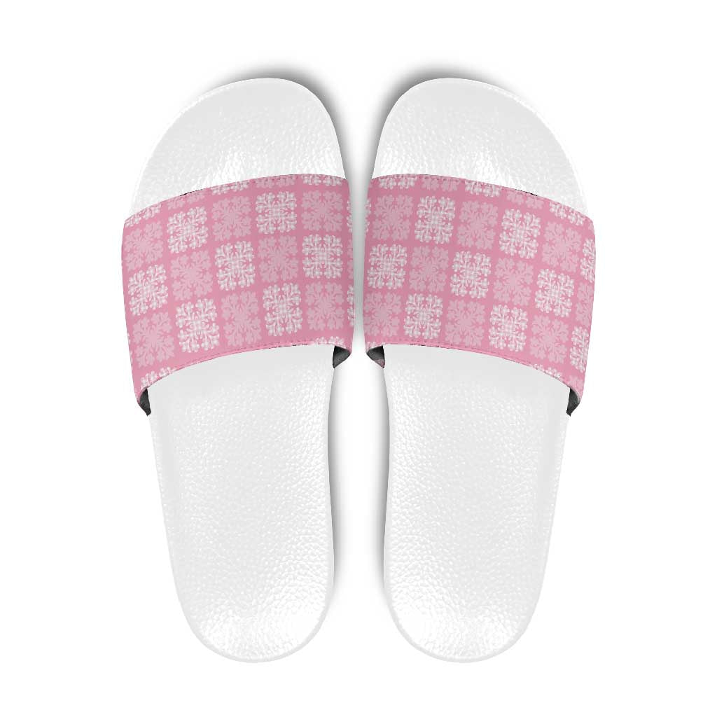Pink Palaka Quilt Hawaii Slide Sandals Traditional Hawaii-plaid Pattern - Polynesian Pride