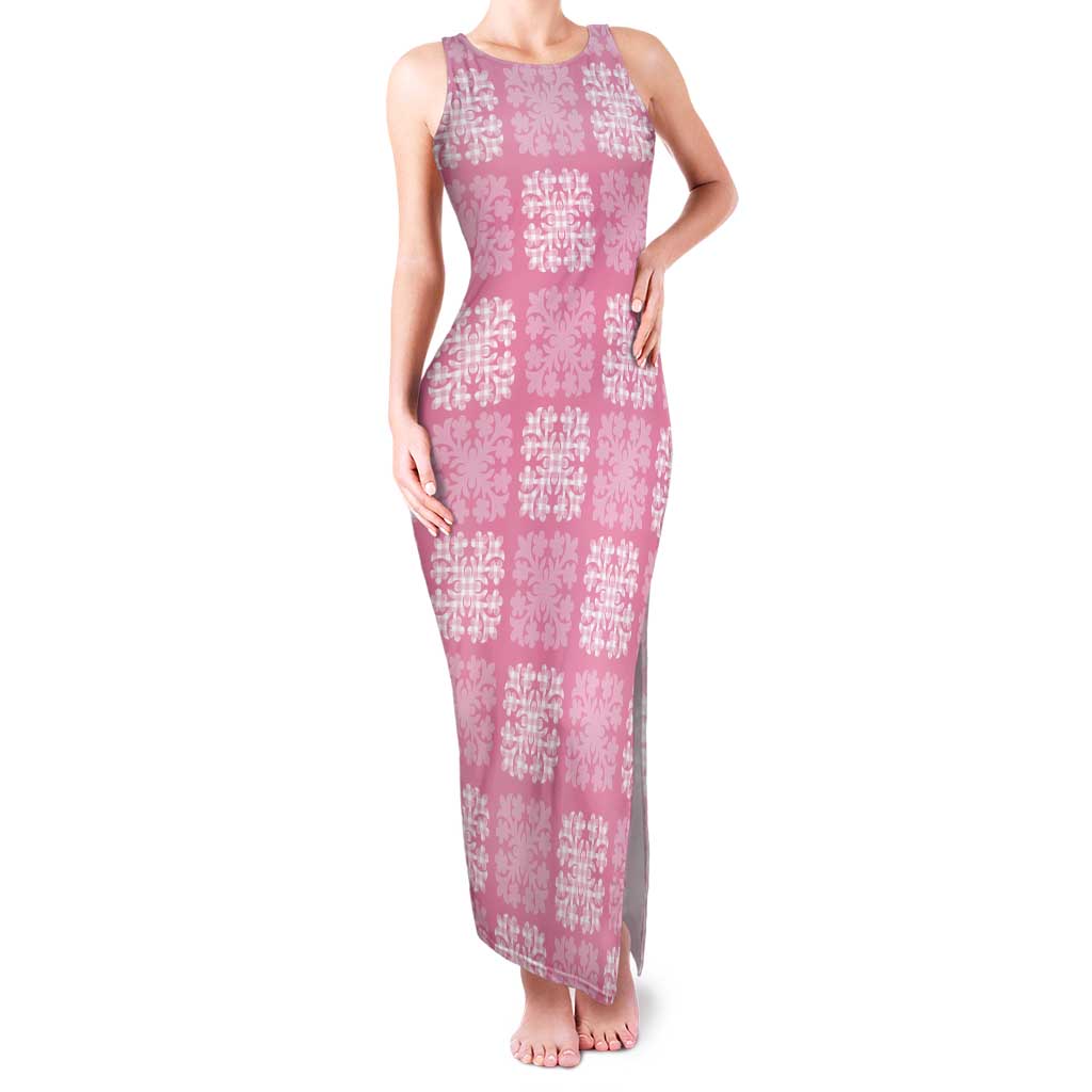 Pink Palaka Quilt Hawaii Tank Maxi Dress Traditional Hawaii-plaid Pattern - Polynesian Pride