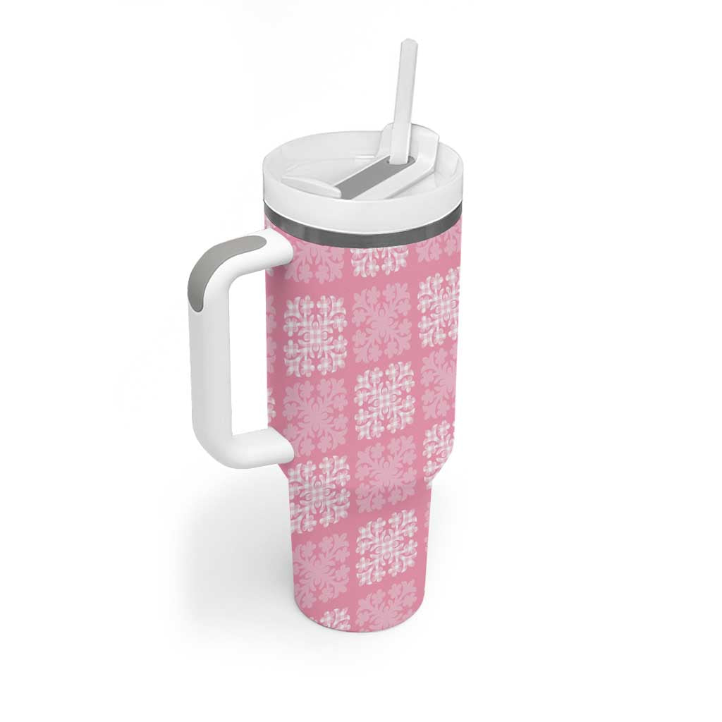 Pink Palaka Quilt Hawaii Tumbler With Handle Traditional Hawaii-plaid Pattern - Polynesian Pride