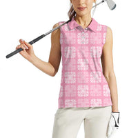 Pink Palaka Quilt Hawaii Women Sleeveless Polo Shirt Traditional Hawaii-plaid Pattern - Polynesian Pride