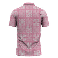 Pink Palaka Quilt Hawaii Zipper Polo Shirt Traditional Hawaii-plaid Pattern - Polynesian Pride