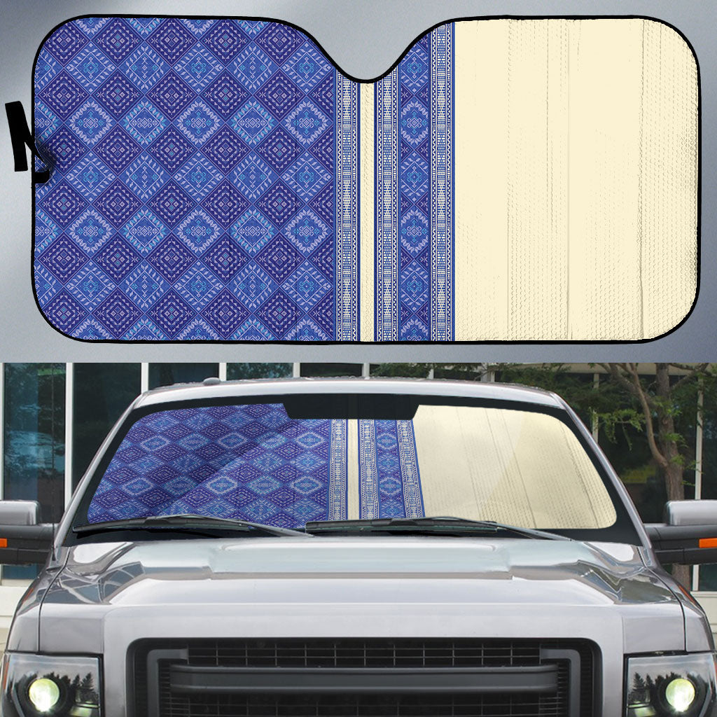 Mabuhay Philippines Festival Auto Sun Shade Yakan Modern Filipiniana Inspired LT14 Blue - Polynesian Pride