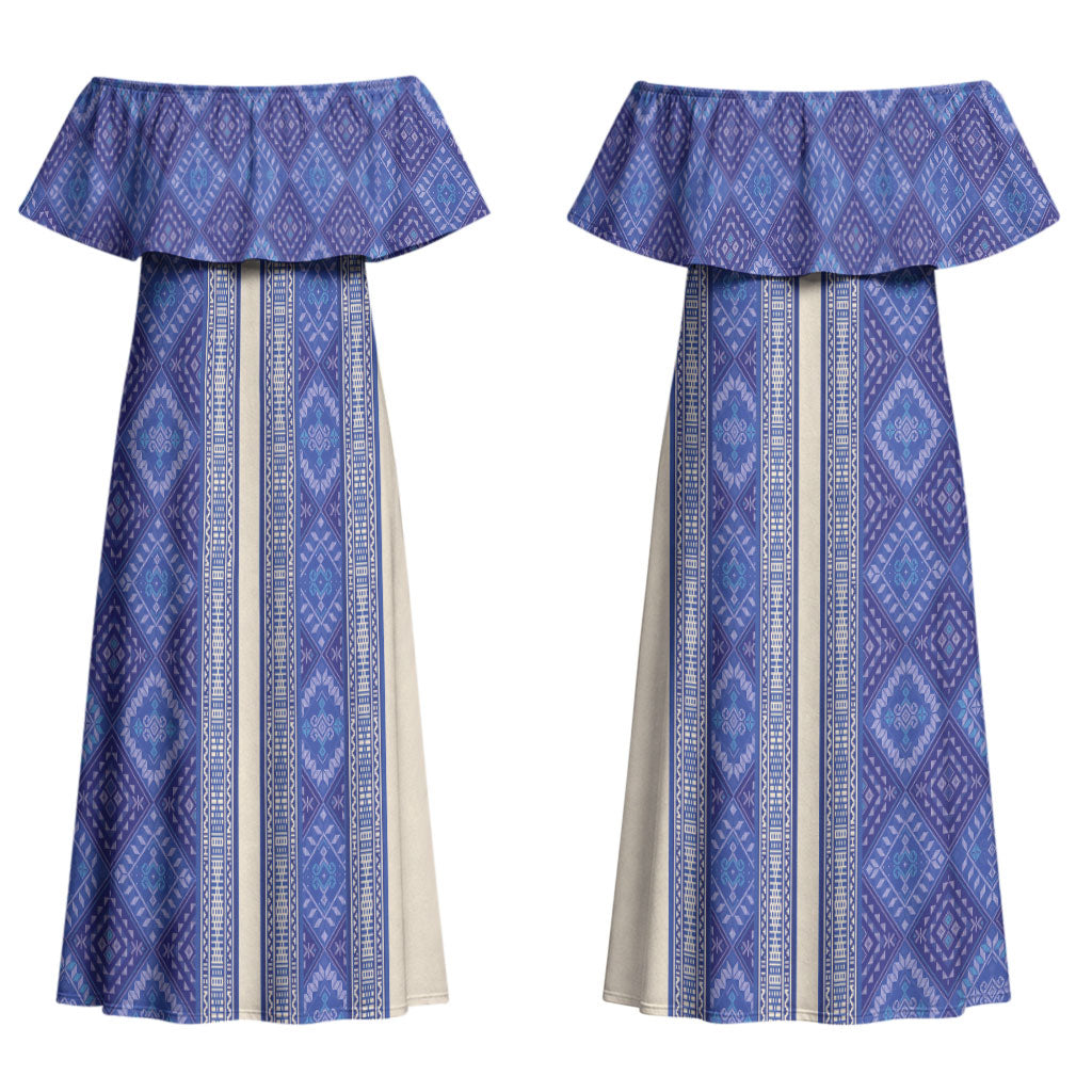 Mabuhay Philippines Festival Couples Matching Off Shoulder Maxi Dress and Long Sleeve Button Shirt Yakan Modern Filipiniana Inspired LT14 - Polynesian Pride