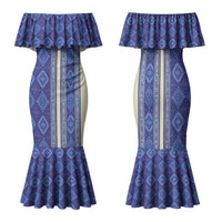 Mabuhay Philippines Festival Family Matching Mermaid Dress and Hawaiian Shirt Yakan Modern Filipiniana Inspired LT14 Mom's Dress Blue - Polynesian Pride