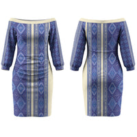 Mabuhay Philippines Festival Family Matching Off The Shoulder Long Sleeve Dress and Hawaiian Shirt Yakan Modern Filipiniana Inspired LT14 Mom's Dress Blue - Polynesian Pride