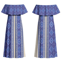 Mabuhay Philippines Festival Family Matching Off Shoulder Maxi Dress and Hawaiian Shirt Yakan Modern Filipiniana Inspired LT14 Mom's Dress Blue - Polynesian Pride