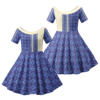 Mabuhay Philippines Festival Family Matching Off Shoulder Maxi Dress and Hawaiian Shirt Yakan Modern Filipiniana Inspired LT14 Daughter's Dress Blue - Polynesian Pride