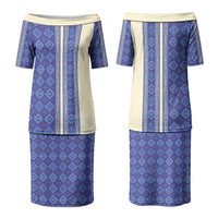 Mabuhay Philippines Festival Family Matching Puletasi and Hawaiian Shirt Yakan Modern Filipiniana Inspired LT14 Mom's Dress Blue - Polynesian Pride