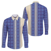 Mabuhay Philippines Festival Family Matching Puletasi and Hawaiian Shirt Yakan Modern Filipiniana Inspired LT14 Dad's Shirt - Long Sleeve Blue - Polynesian Pride