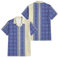Mabuhay Philippines Festival Family Matching Tank Maxi Dress and Hawaiian Shirt Yakan Modern Filipiniana Inspired LT14 Dad's Shirt - Short Sleeve Blue - Polynesian Pride
