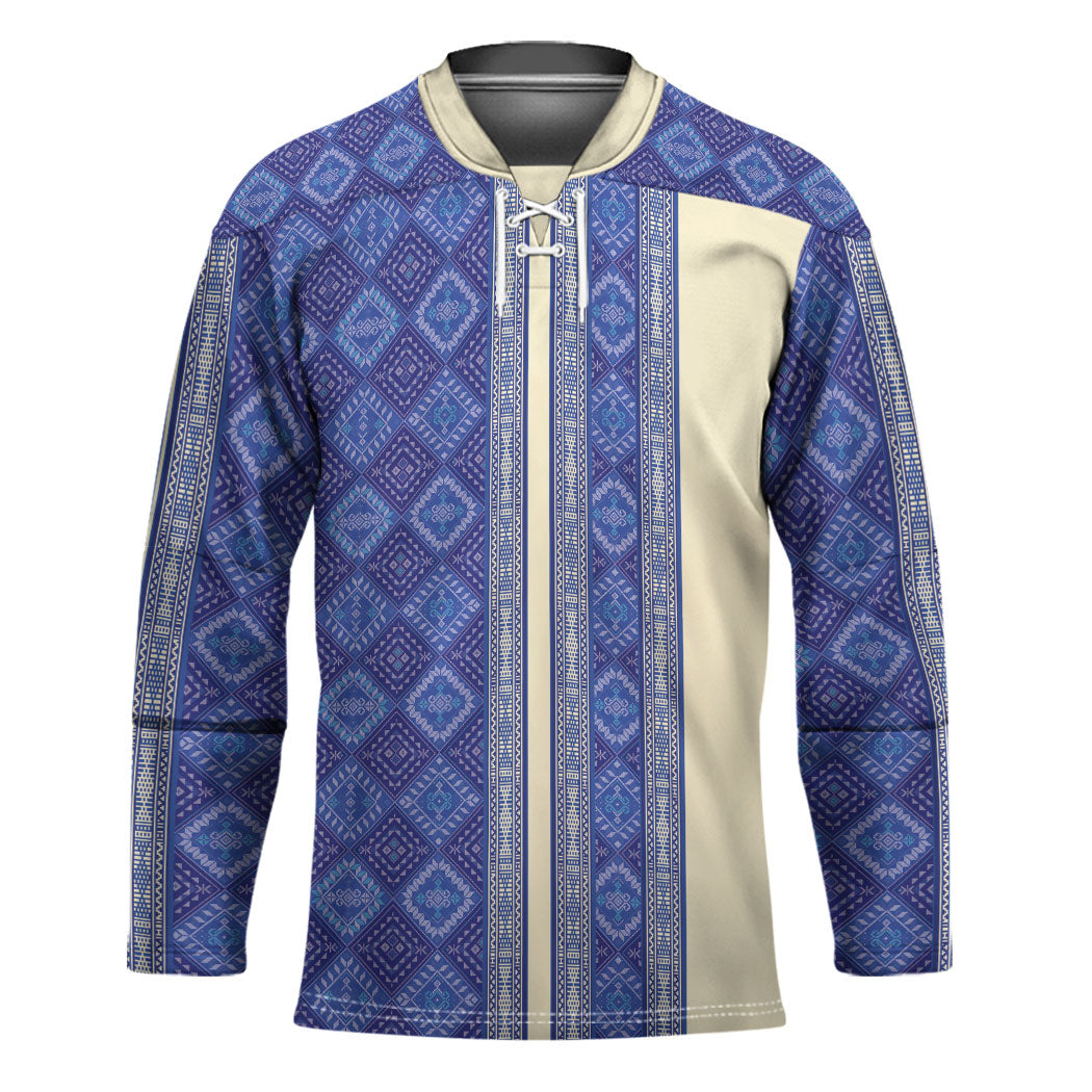 Mabuhay Philippines Festival Hockey Jersey Yakan Modern Filipiniana Inspired LT14 Unisex Blue - Polynesian Pride