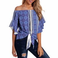 Mabuhay Philippines Festival Off Shoulder Wrap Waist Top Yakan Modern Filipiniana Inspired LT14 Blue - Polynesian Pride