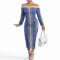 Mabuhay Philippines Festival Off The Shoulder Long Sleeve Dress Yakan Modern Filipiniana Inspired LT14 Women Blue - Polynesian Pride