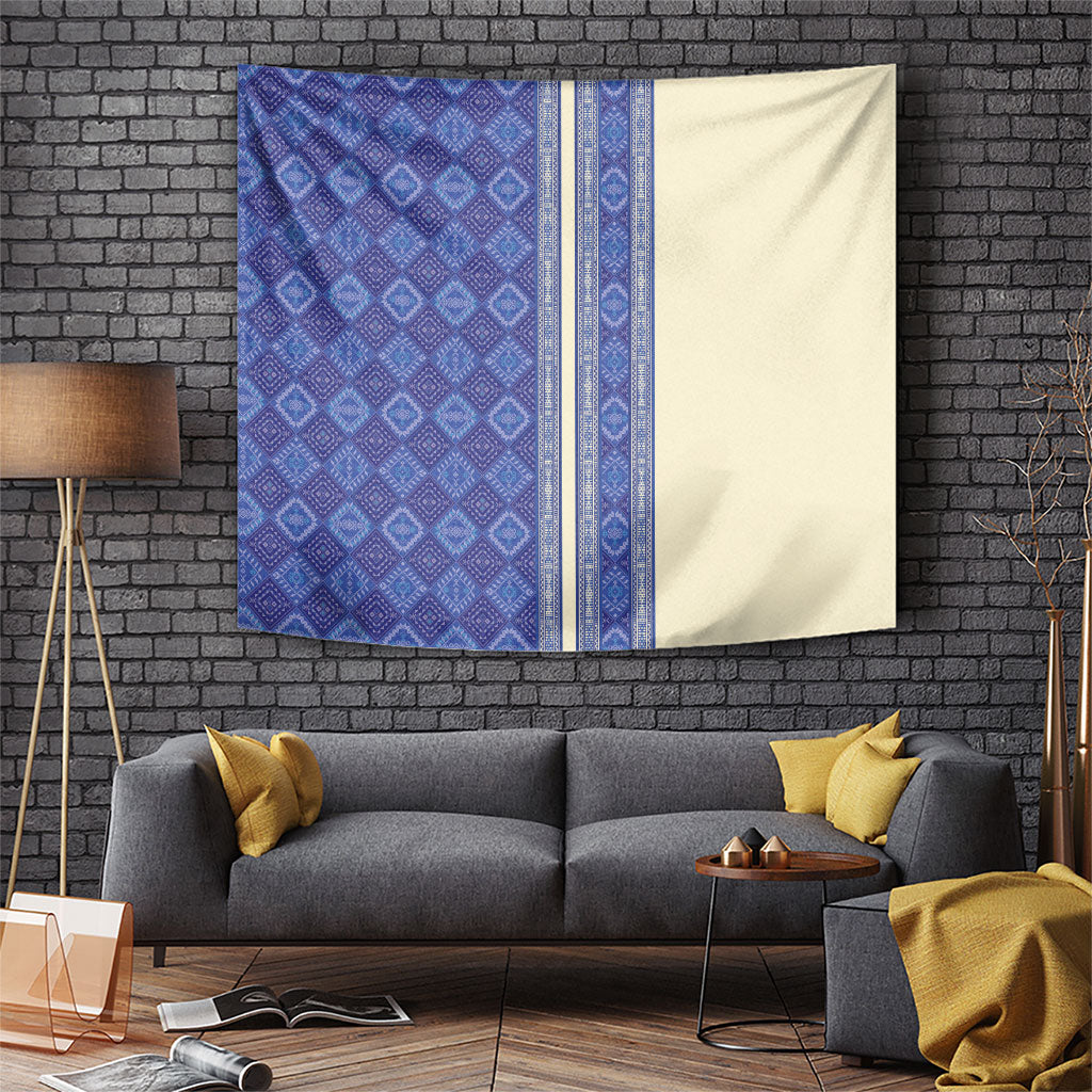 Mabuhay Philippines Festival Tapestry Yakan Modern Filipiniana Inspired LT14 Blue - Polynesian Pride