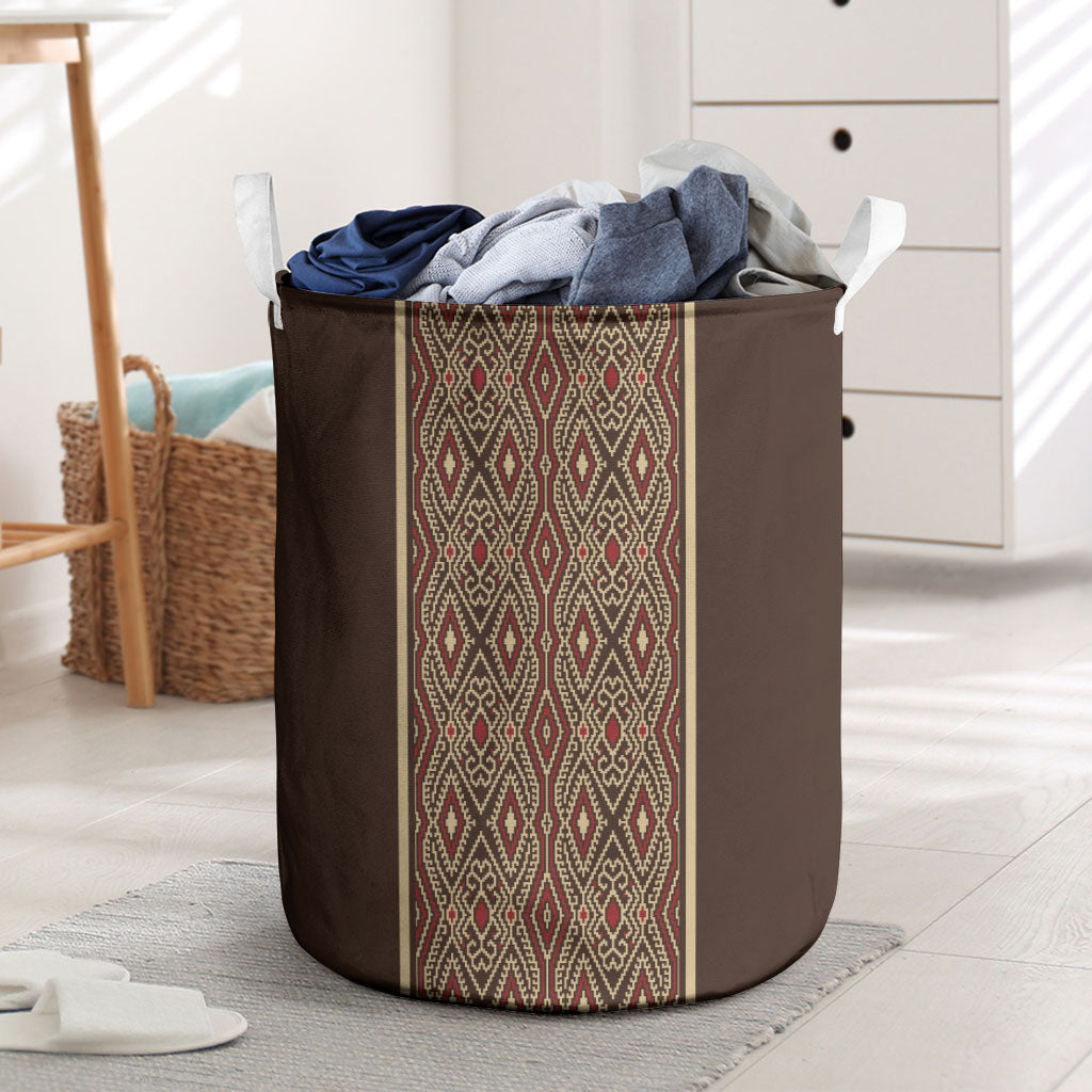 Mabuhay Philippines Festival Laundry Basket Tnalak Modern Filipiniana Inspired LT14 Brown - Polynesian Pride