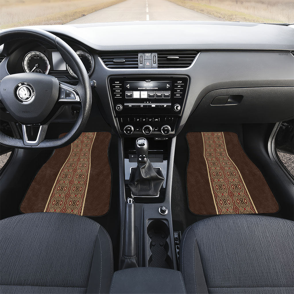 Mabuhay Philippines Festival Car Mats Tnalak Modern Filipiniana Inspired LT14 Set 2pcs - Front Brown - Polynesian Pride