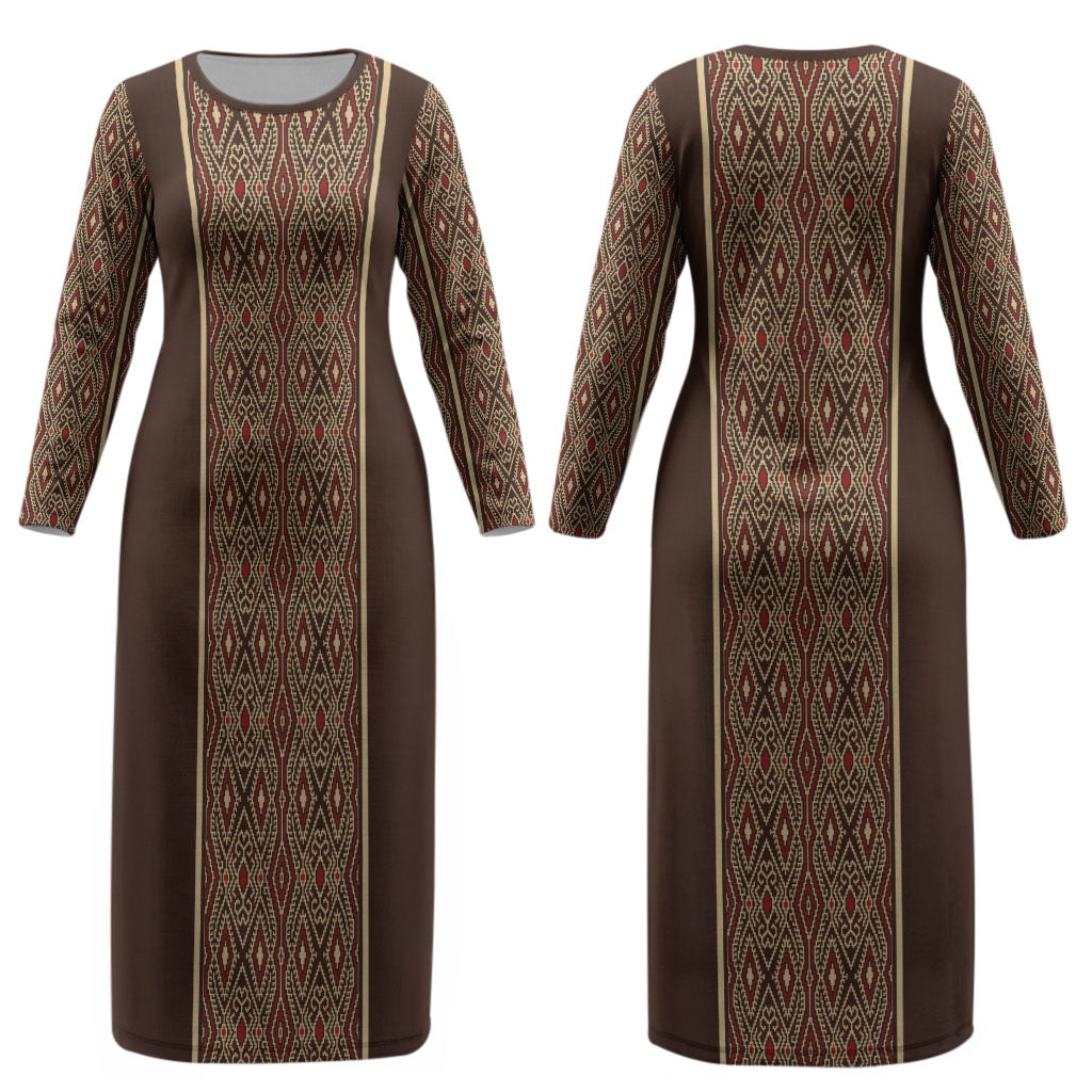 Mabuhay Philippines Festival Couples Matching Long Sleeve Bodycon Dress and Long Sleeve Button Shirt Tnalak Modern Filipiniana Inspired LT14 - Polynesian Pride